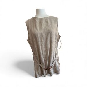 Elegant Beige Sleeveless Tunic with Belt Linen Blend New Size 18 or XL Lagenlook